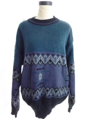 Anchor Blue Mens XL Vintage Wool Blend Knit Sweater Blue Black Grandpacore